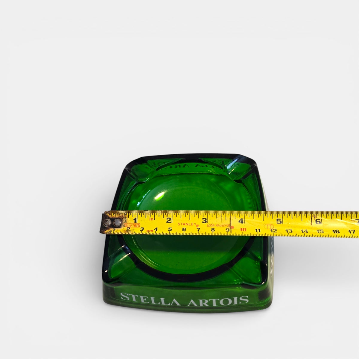 Green glass STELLA ARTOIS cigar ashtray, vintage, commonly used in cafes and bar