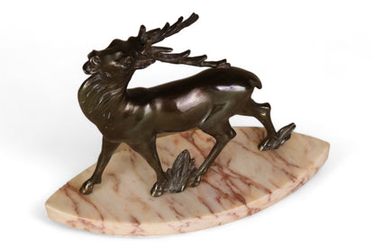 French Art Deco stag statue on marble base