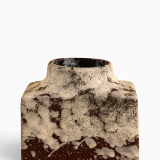 Vintage, MCM German rectangular ceramic pottery vase with FatLava glaze