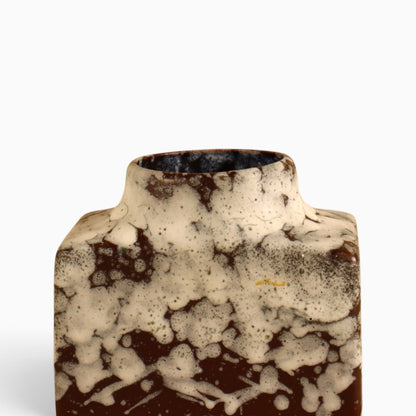 Vintage, MCM German rectangular ceramic pottery vase with FatLava glaze