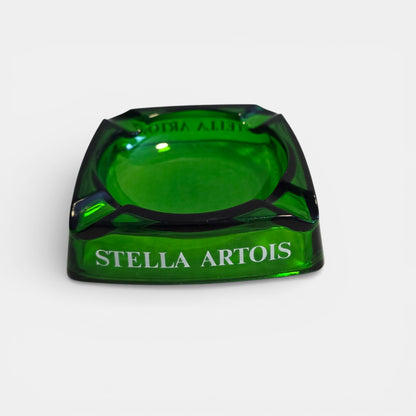 Green glass STELLA ARTOIS cigar ashtray, vintage, commonly used in cafes and bar