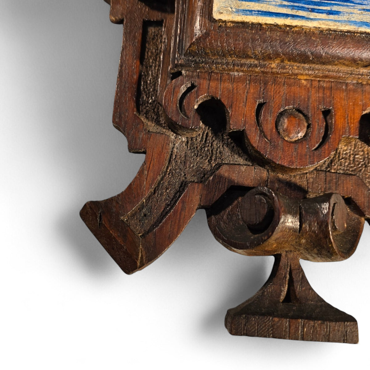 1880's Ornate Oak Wall Hanging, Hand-Painted Dutch Windmill on a Wooden tile,