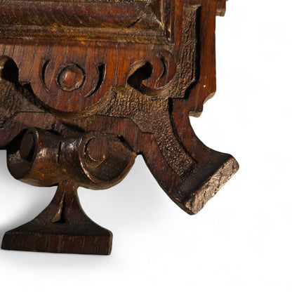 1880's Ornate Oak Wall Hanging, Hand-Painted Dutch Windmill on a Wooden tile,