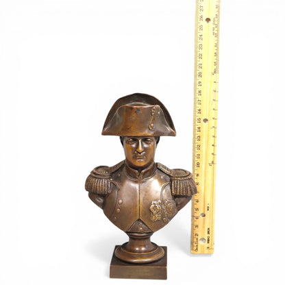 Napoleon Bonaparte Antique Bronze Bust with signature and hallmark markings.
