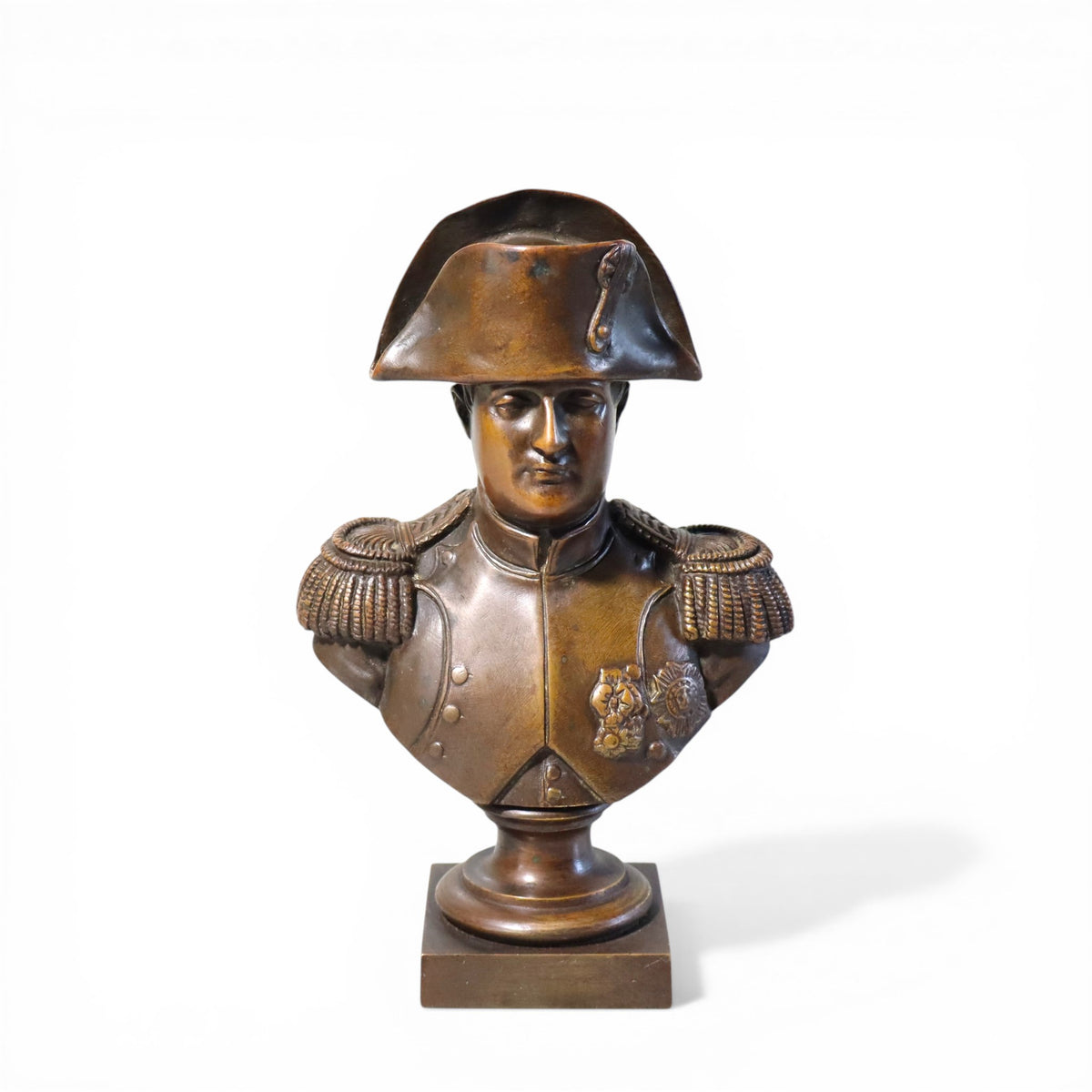 Napoleon Bonaparte Antique Bronze Bust with signature and hallmark markings.