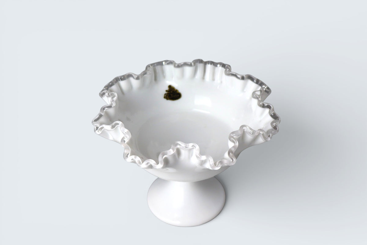 Vintage Fenton Silver Crest milk glass pedestal bowl