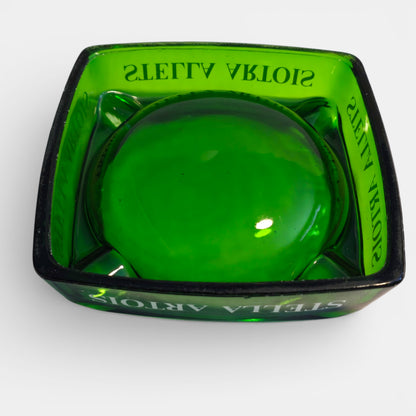 Green glass STELLA ARTOIS cigar ashtray, vintage, commonly used in cafes and bar