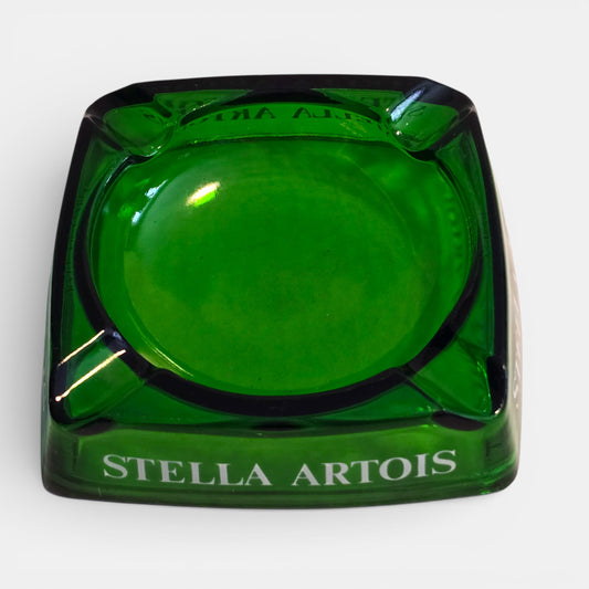 Green glass STELLA ARTOIS cigar ashtray, vintage, commonly used in cafes and bar