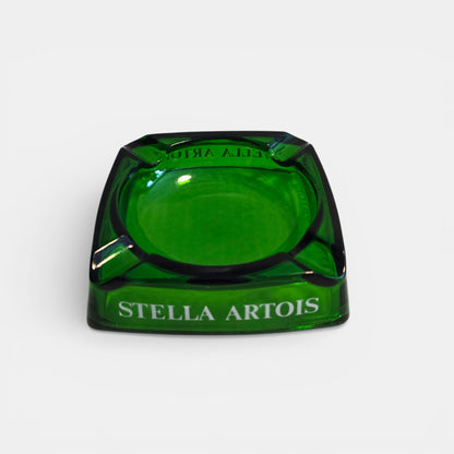 Green glass STELLA ARTOIS cigar ashtray, vintage, commonly used in cafes and bar