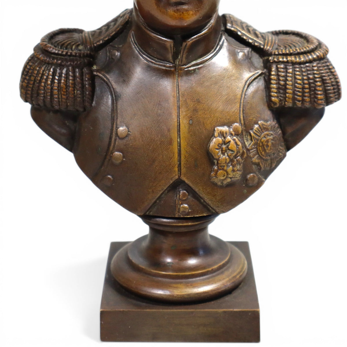 Napoleon Bonaparte Antique Bronze Bust with signature and hallmark markings.