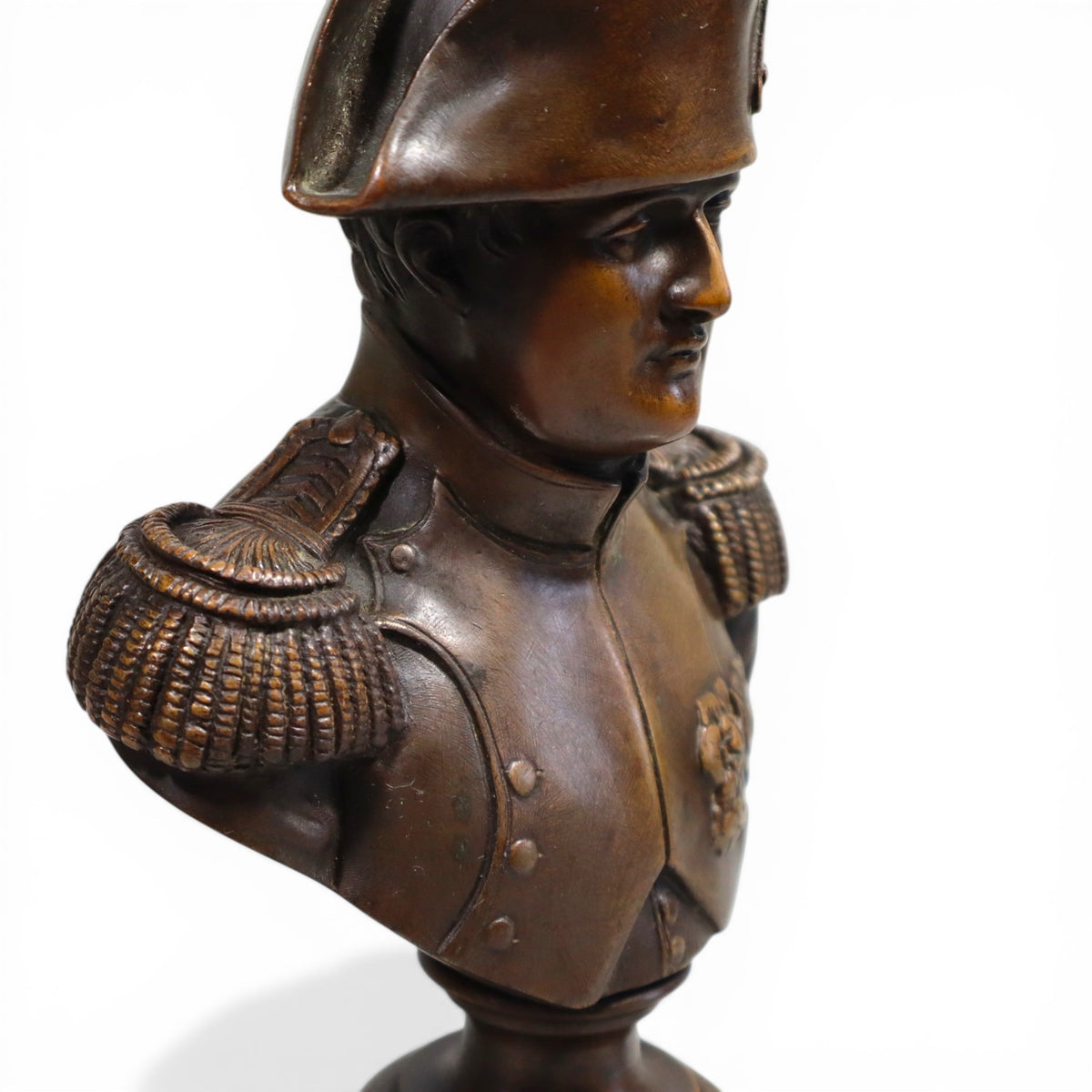 Napoleon Bonaparte Antique Bronze Bust with signature and hallmark markings.
