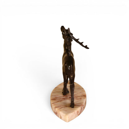 French Art Deco stag statue on marble base