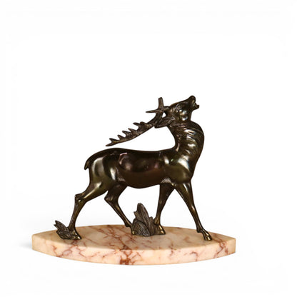 French Art Deco stag statue on marble base